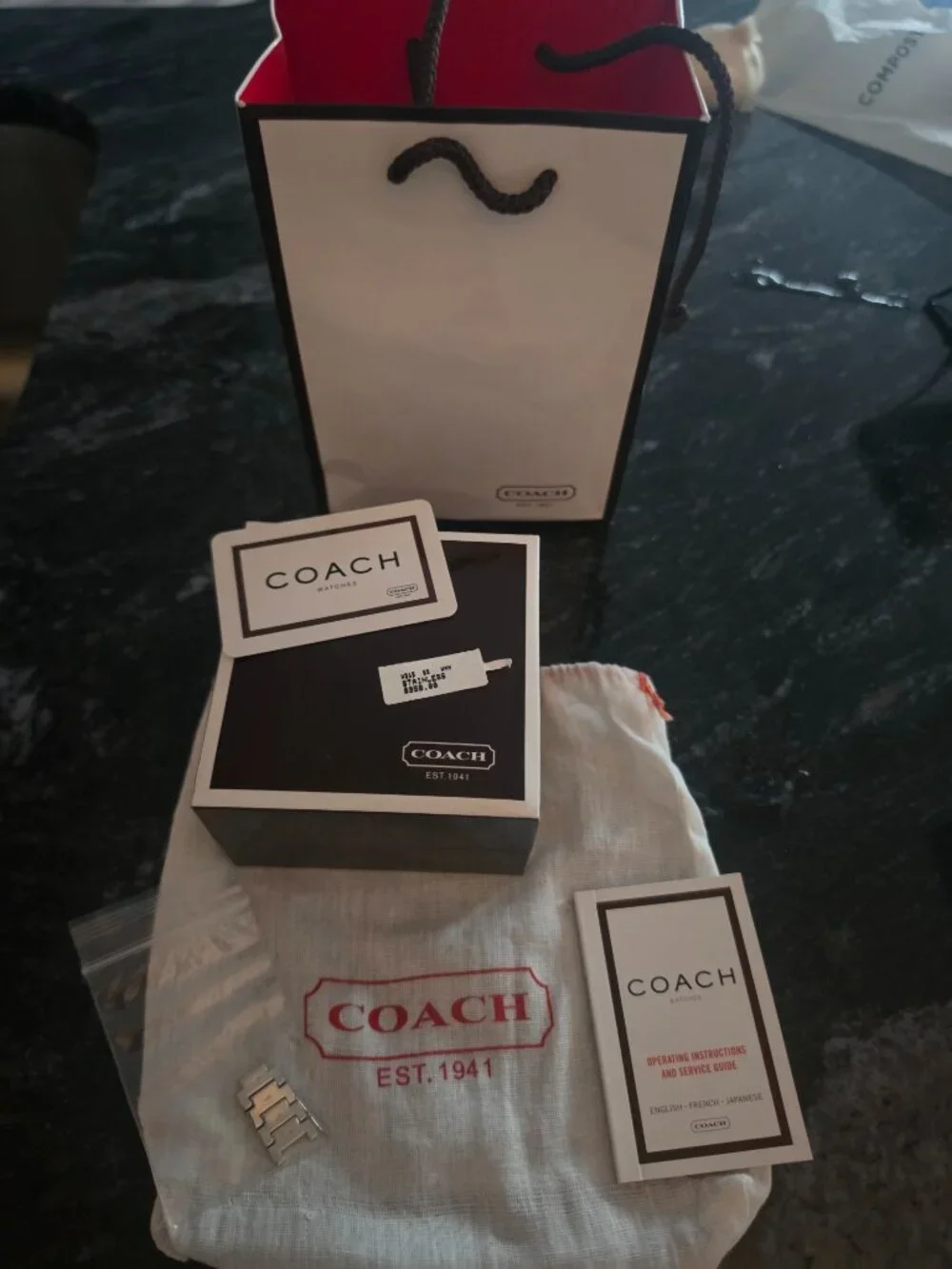 Coach Black Leather Silver Quartz Black Dial Men's Watch